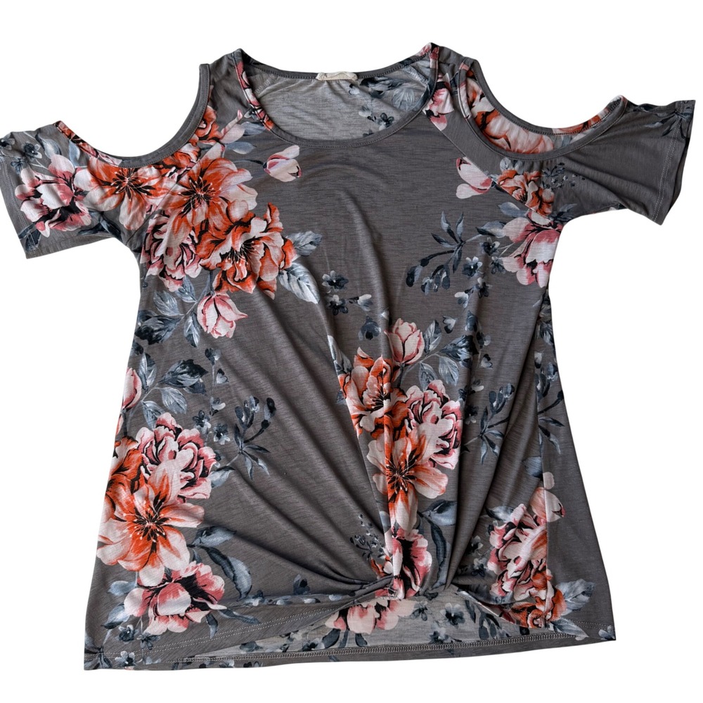 Cotton Bleu Floral‎ Cold Shoulder Top Twist Knot Soft Girl Summer Boho Small